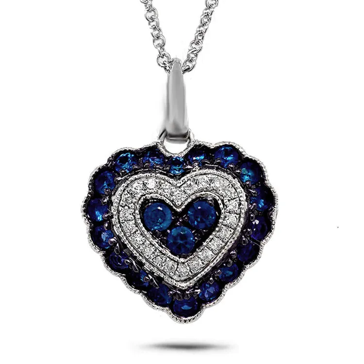 0.07ct Diamond & 0.60ct Blue Sapphire 14k White Gold Heart Necklace