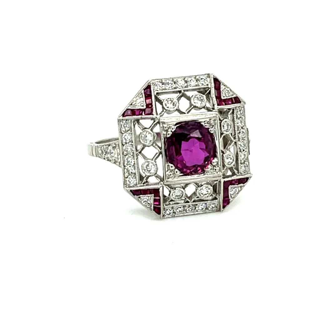1.23ct Ruby .68ct Diamond .44ct Side Ruby Platinum Ring Regard Jewelry Austin, Texas