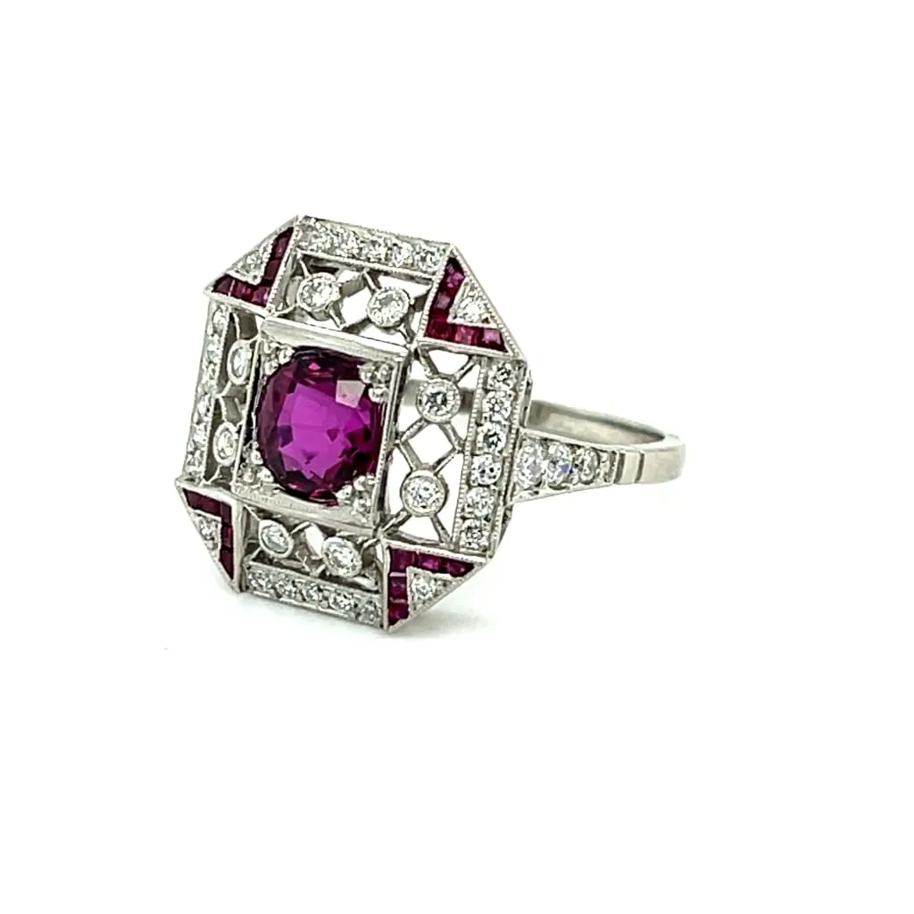 1.23ct Ruby .68ct Diamond .44ct Side Ruby Platinum Ring Regard Jewelry Austin, Texas