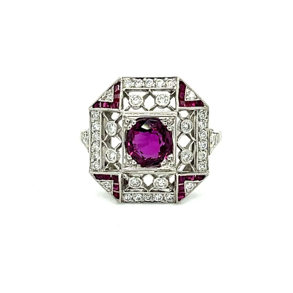 1.23ct Ruby .68ct Diamond .44ct Side Ruby Platinum Ring Regard Jewelry Austin, Texas