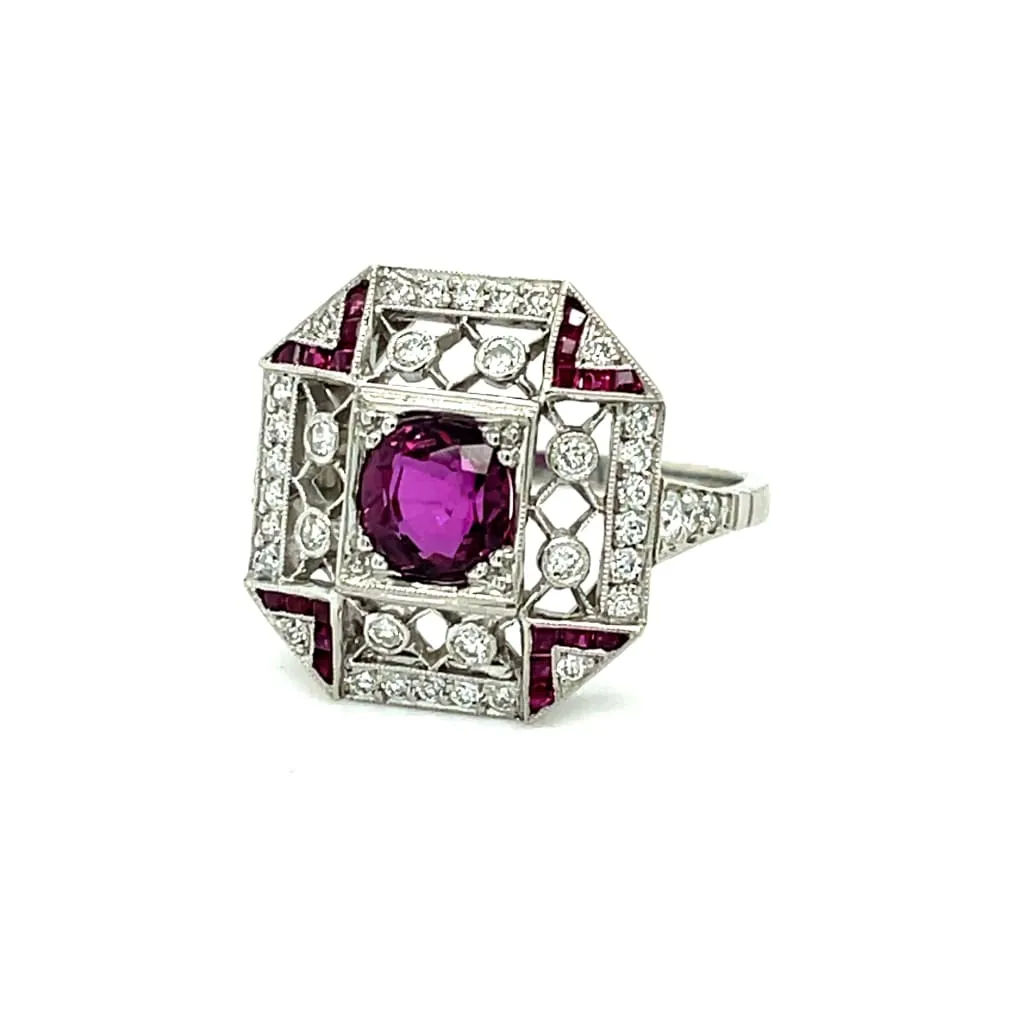 1.23ct Ruby .68ct Diamond .44ct Side Ruby Platinum Ring Regard Jewelry Austin, Texas