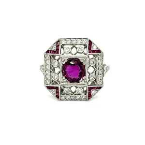 1.23ct Ruby .68ct Diamond .44ct Side Ruby Platinum Ring Regard Jewelry Austin, Texas