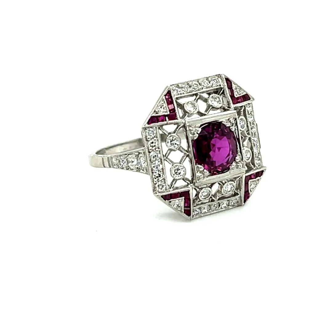 1.23ct Ruby .68ct Diamond .44ct Side Ruby Platinum Ring Regard Jewelry Austin, Texas