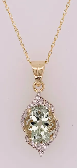 14K Green Amethyst and Diamond Pendant