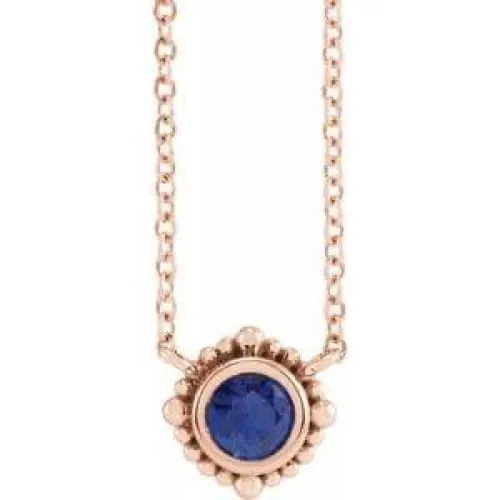 14K Yellow 4 mm Blue Sapphire Beaded Bezel-Set 18’ Necklace Regard Jewelry Austin, Texas