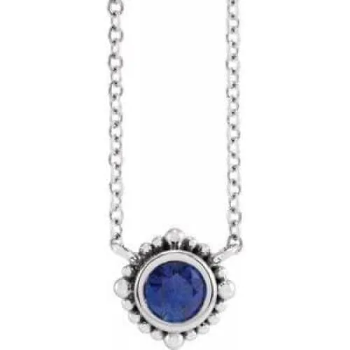 14K Yellow 4 mm Blue Sapphire Beaded Bezel-Set 18’ Necklace Regard Jewelry Austin, Texas
