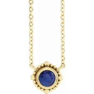 14K Yellow 4 mm Blue Sapphire Beaded Bezel-Set 18’ Necklace Regard Jewelry Austin, Texas