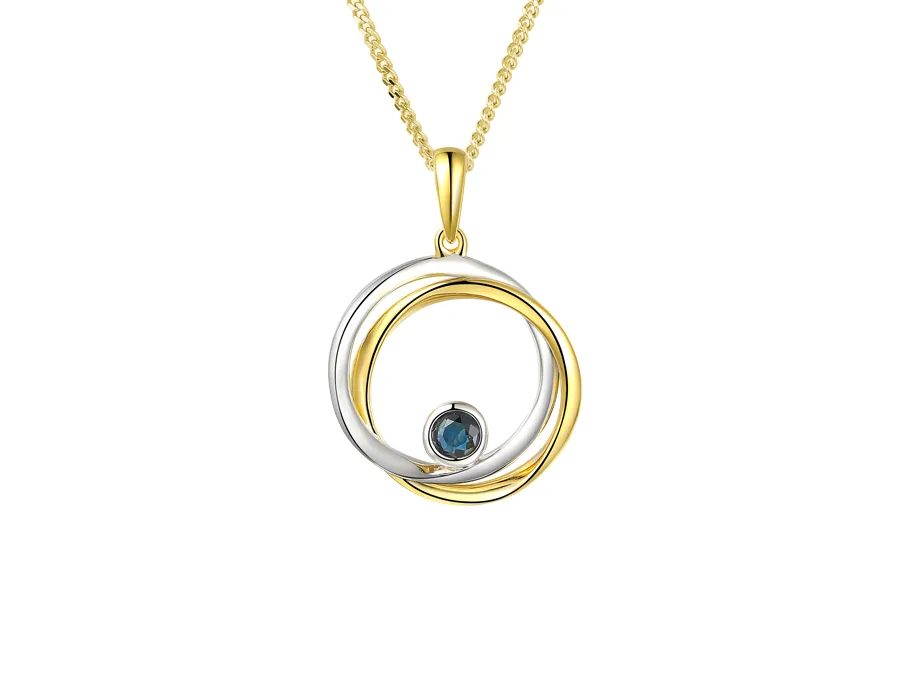 9ct Yellow And White Gold Round Sapphire Pendant.