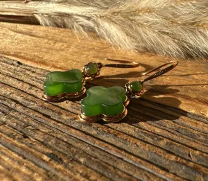 AA Siberian Jade Clover Earrings, Set on 18k