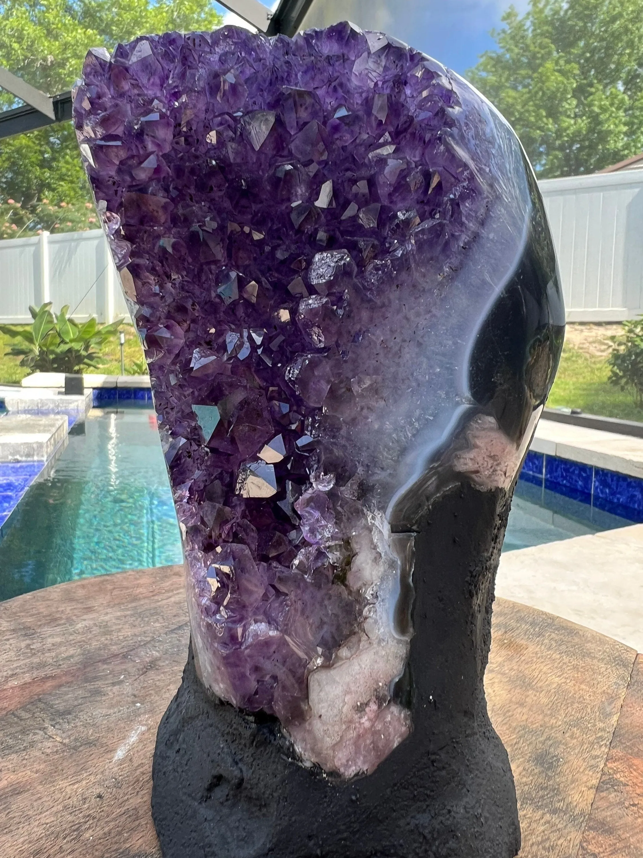 Amethyst 8pounds 6oz with Polished Sides from Brazil Extra A  Dark Color, Open faced.