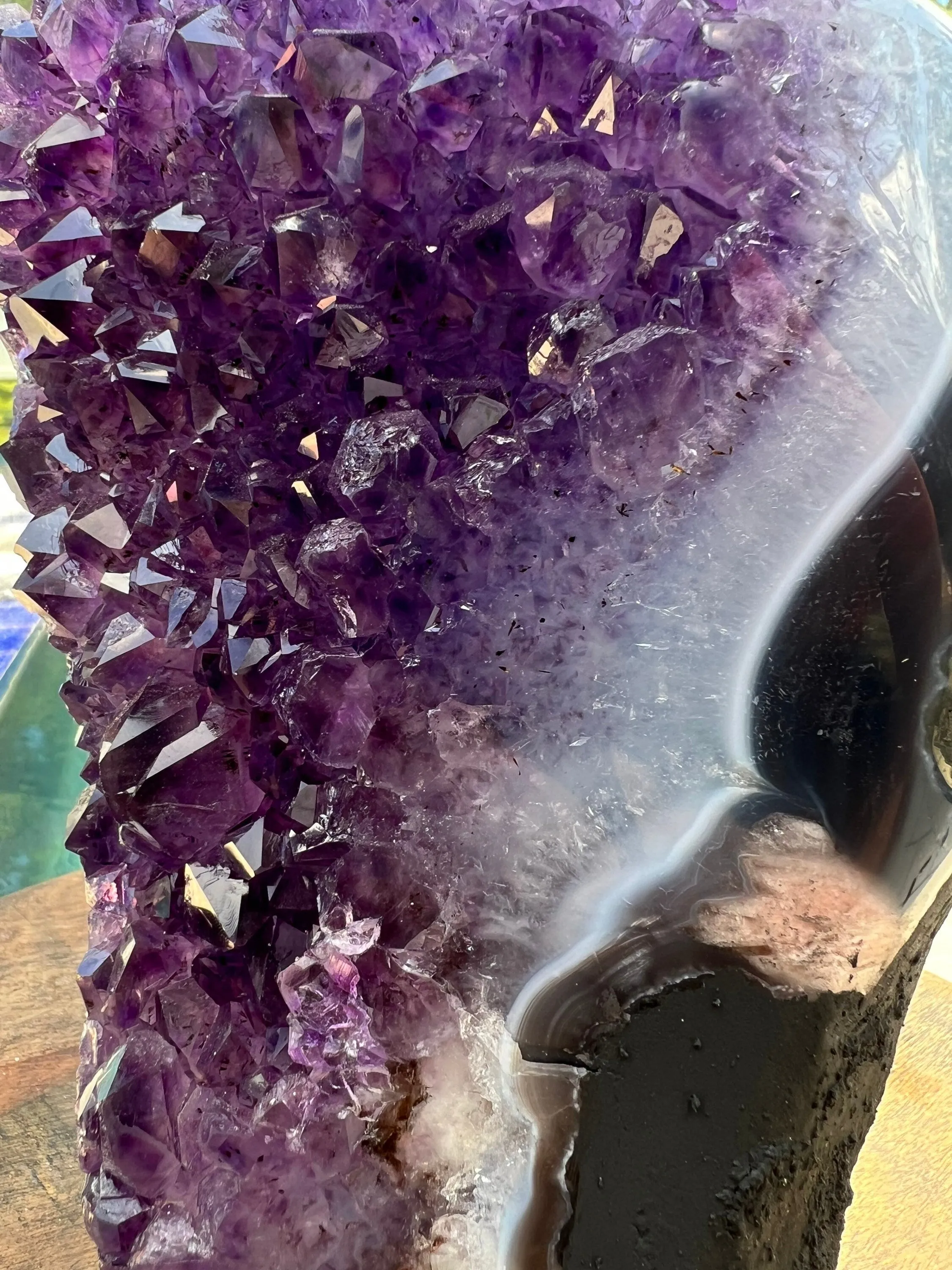 Amethyst 8pounds 6oz with Polished Sides from Brazil Extra A  Dark Color, Open faced.