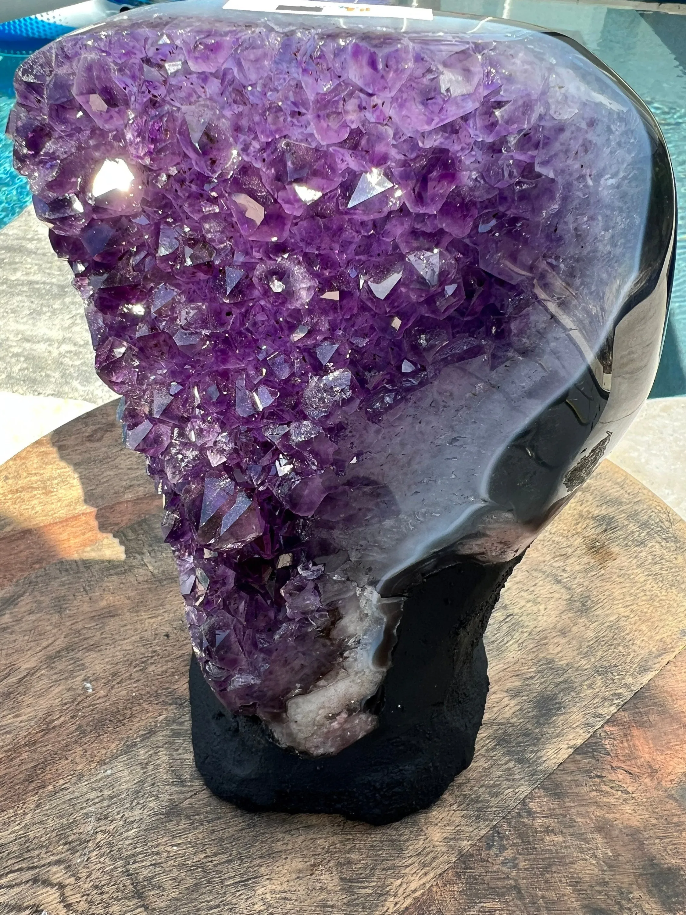Amethyst 8pounds 6oz with Polished Sides from Brazil Extra A  Dark Color, Open faced.