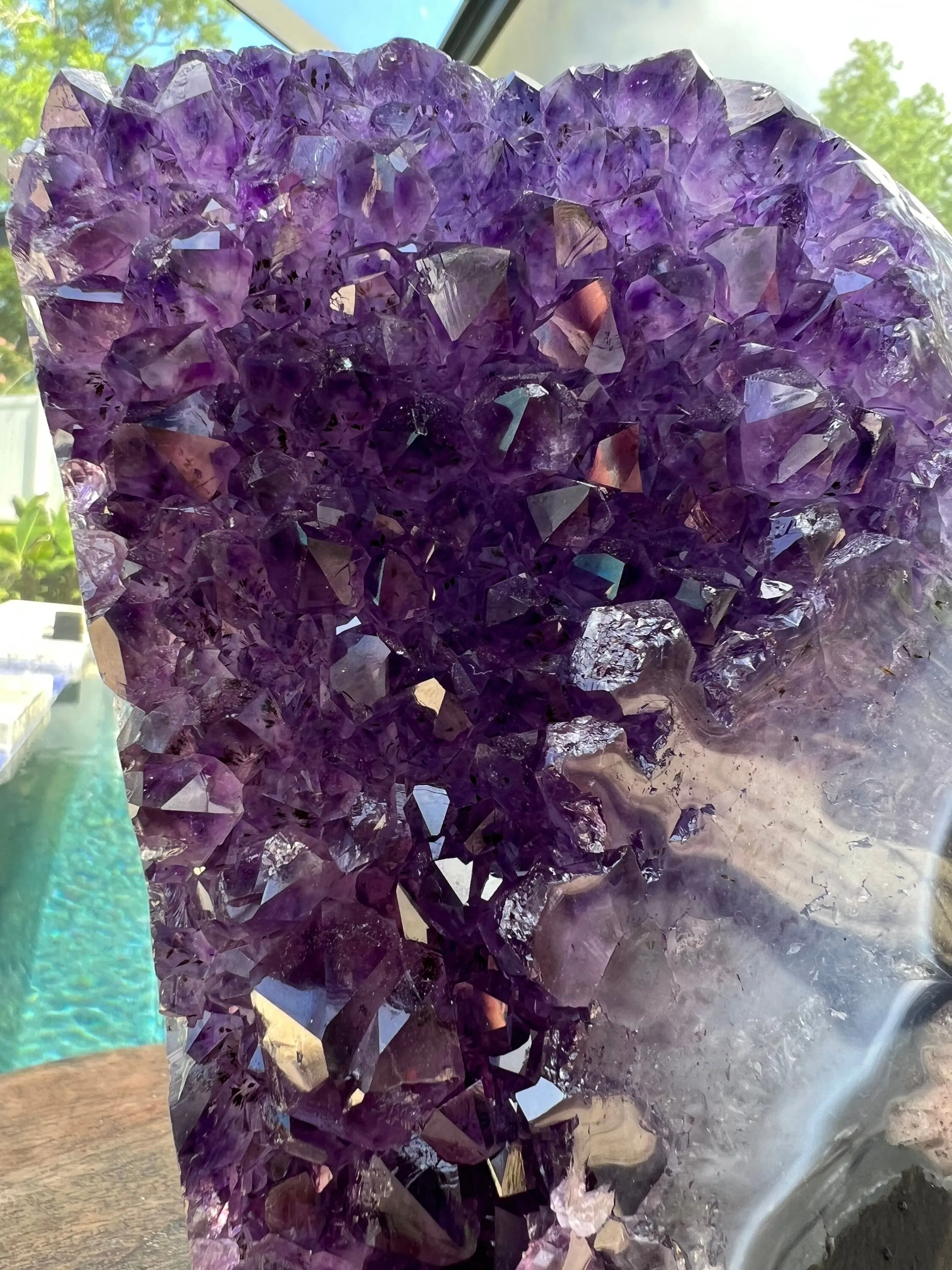 Amethyst 8pounds 6oz with Polished Sides from Brazil Extra A  Dark Color, Open faced.