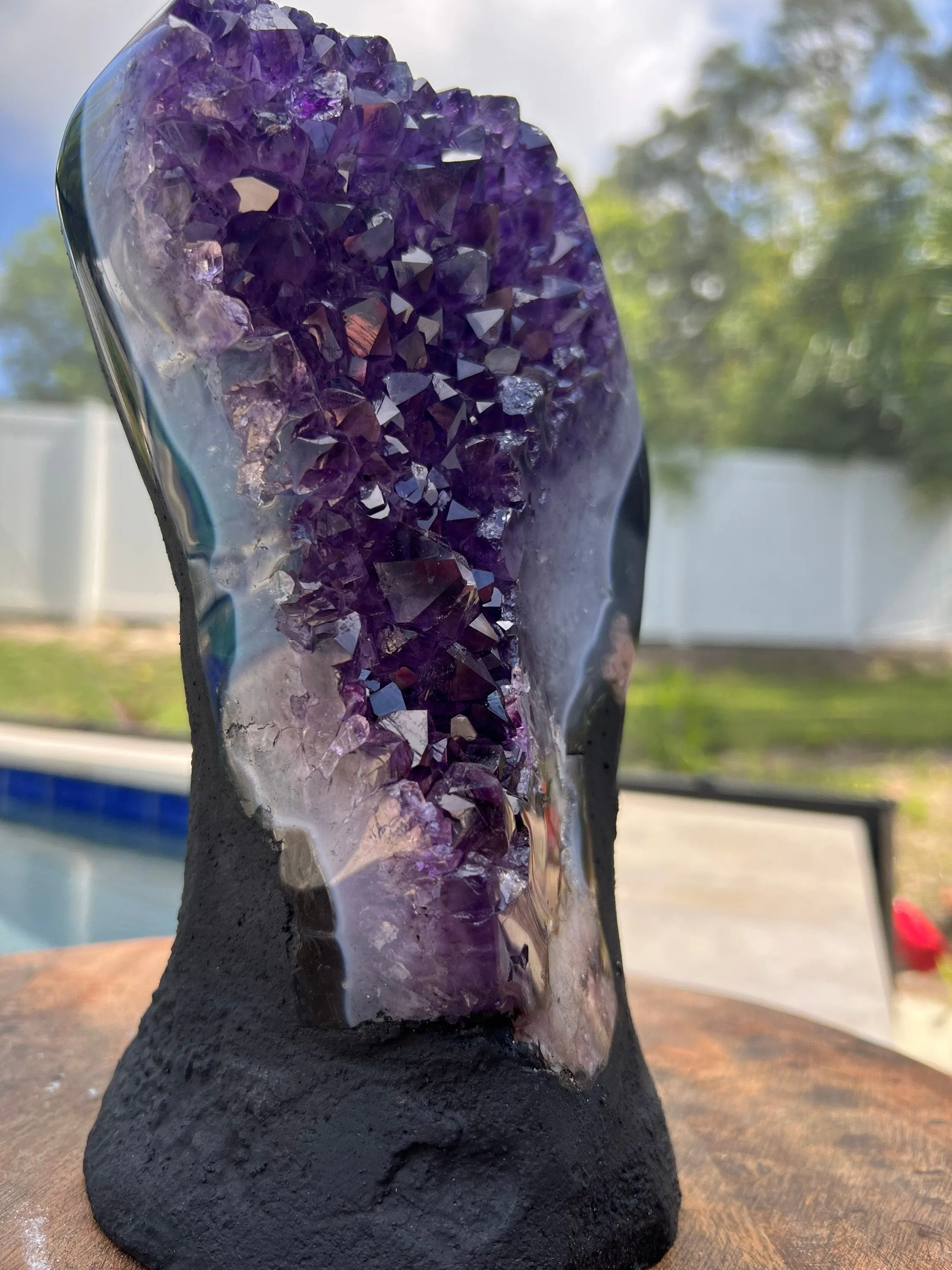 Amethyst 8pounds 6oz with Polished Sides from Brazil Extra A  Dark Color, Open faced.