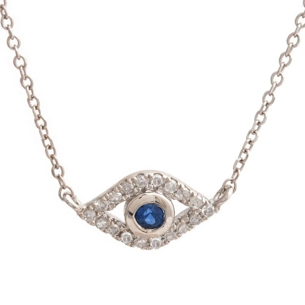 Blue Sapphire and  Diamond evil eye necklace