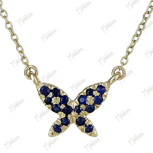 Blue Sapphire butterfly necklace 9.50x7.20mm
