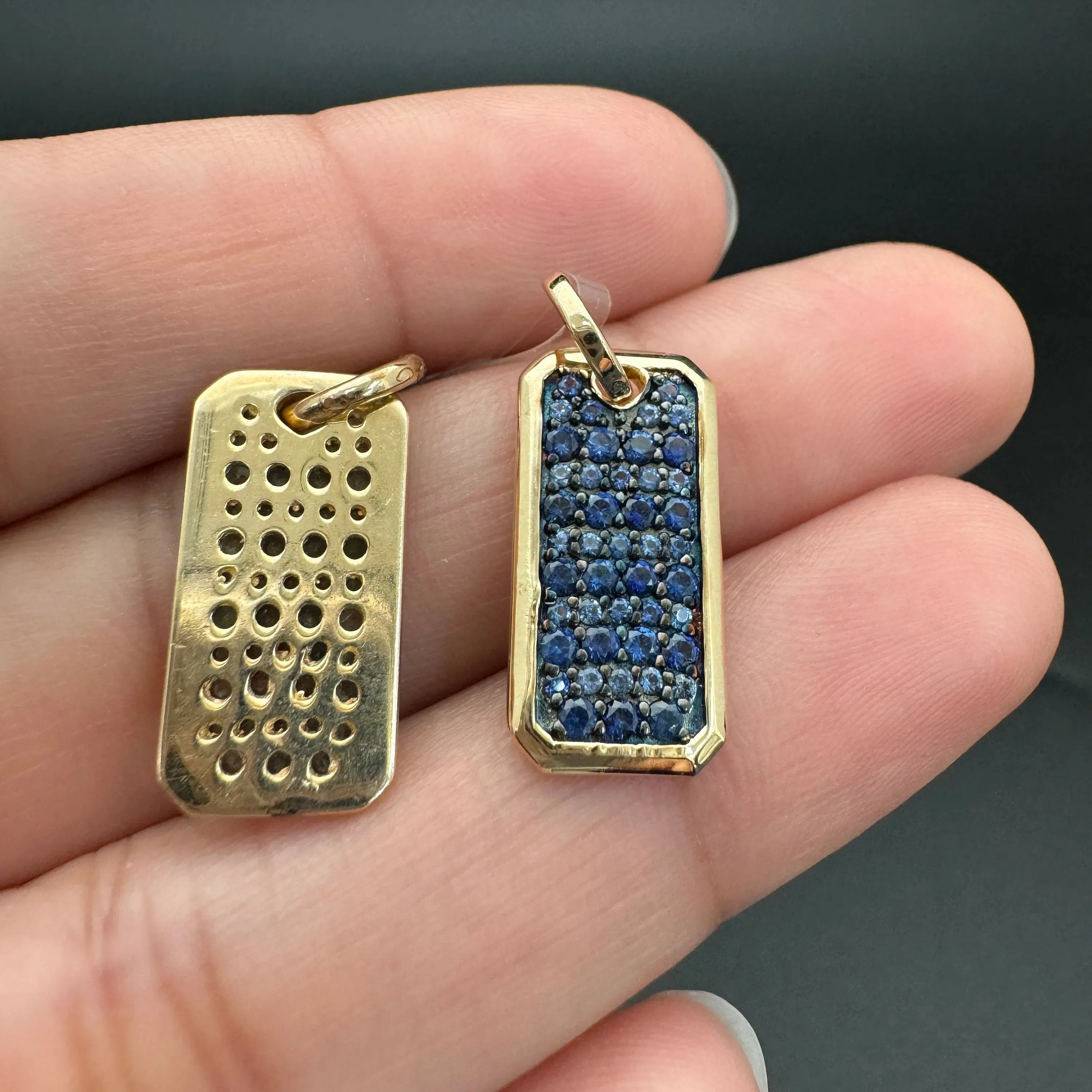 Blue Sapphire Dog Tag Pendant 9x18mm
