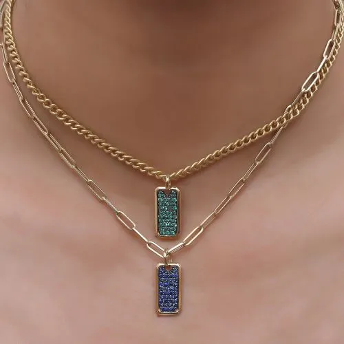 Blue Sapphire Dog Tag Pendant 9x18mm