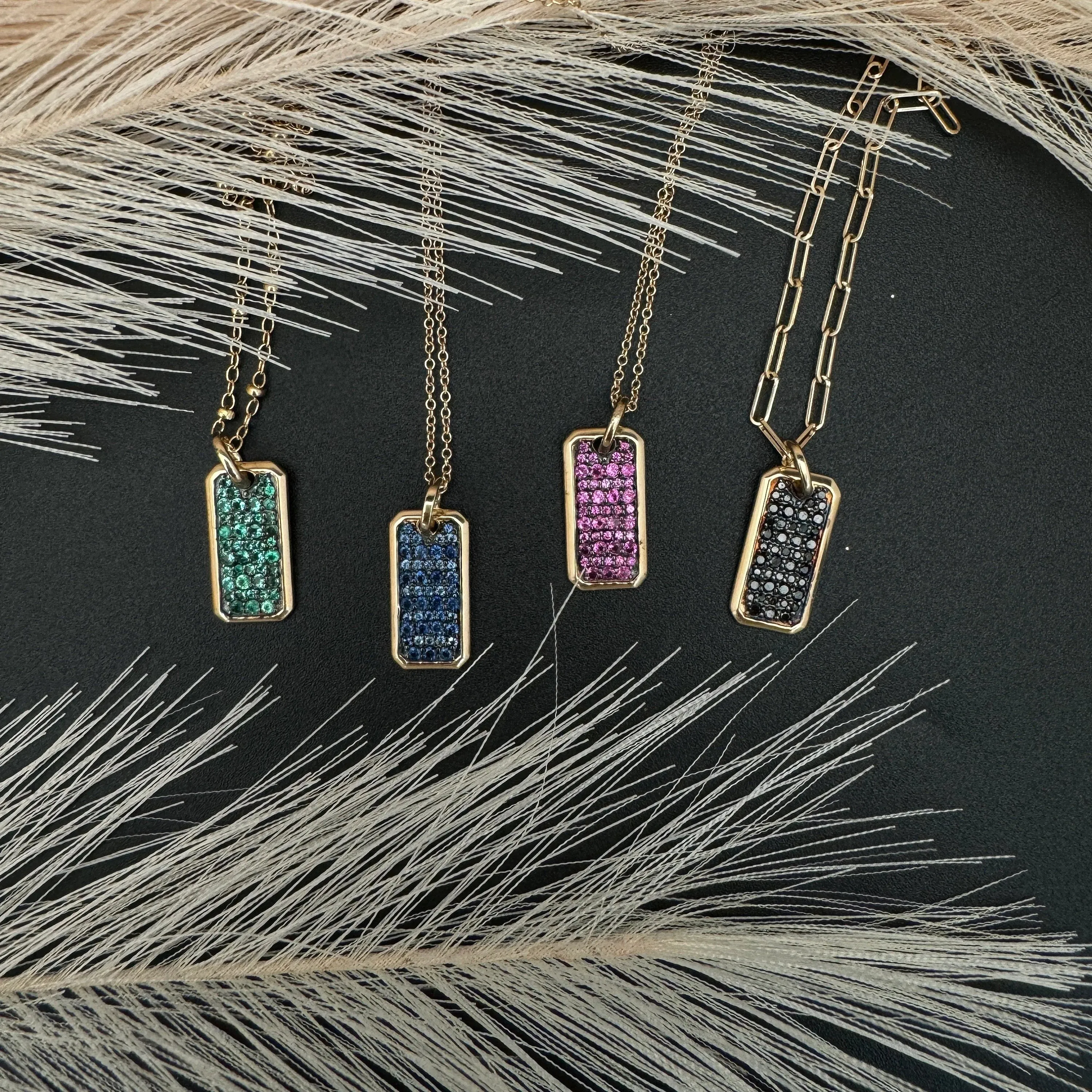Blue Sapphire Dog Tag Pendant 9x18mm