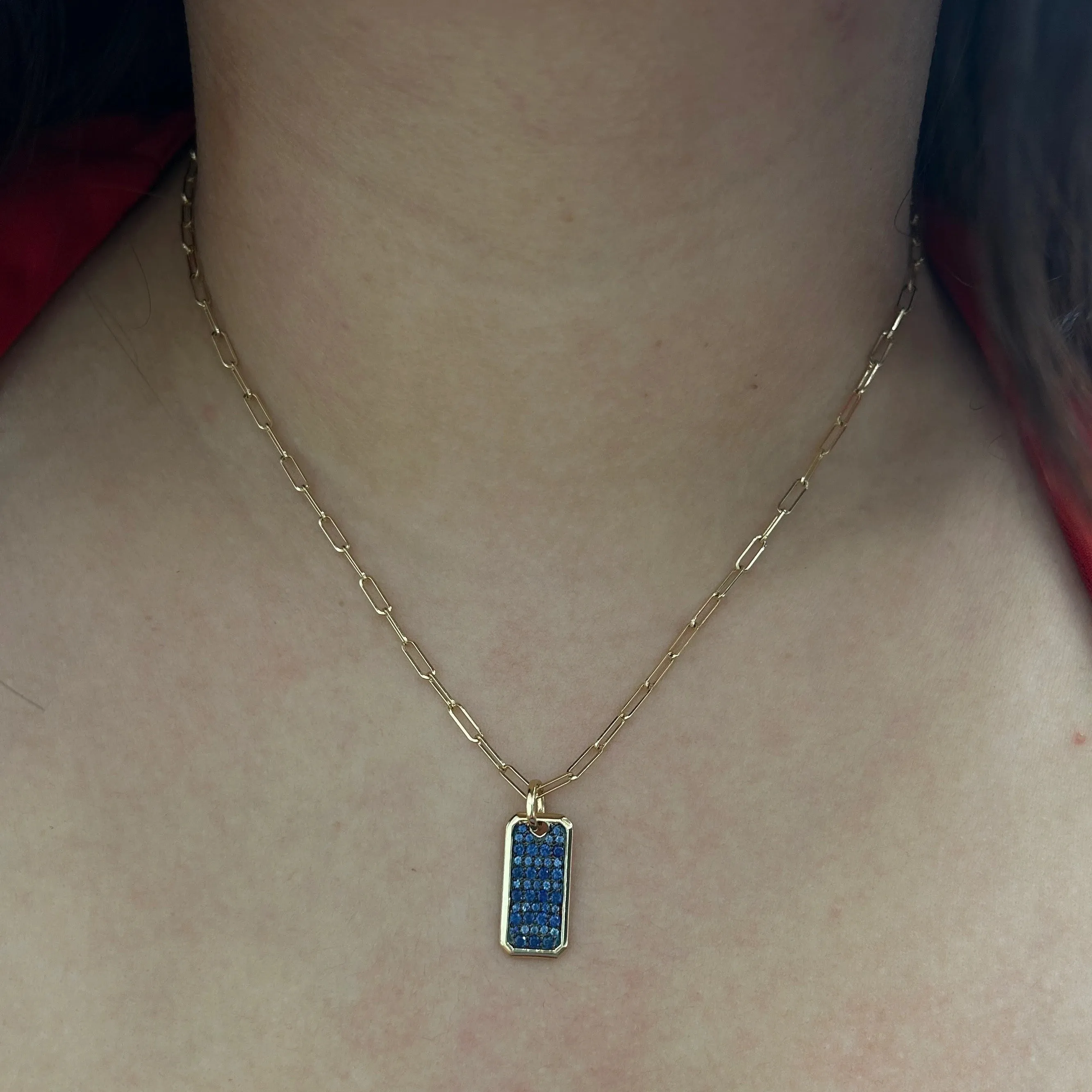 Blue Sapphire Dog Tag Pendant 9x18mm