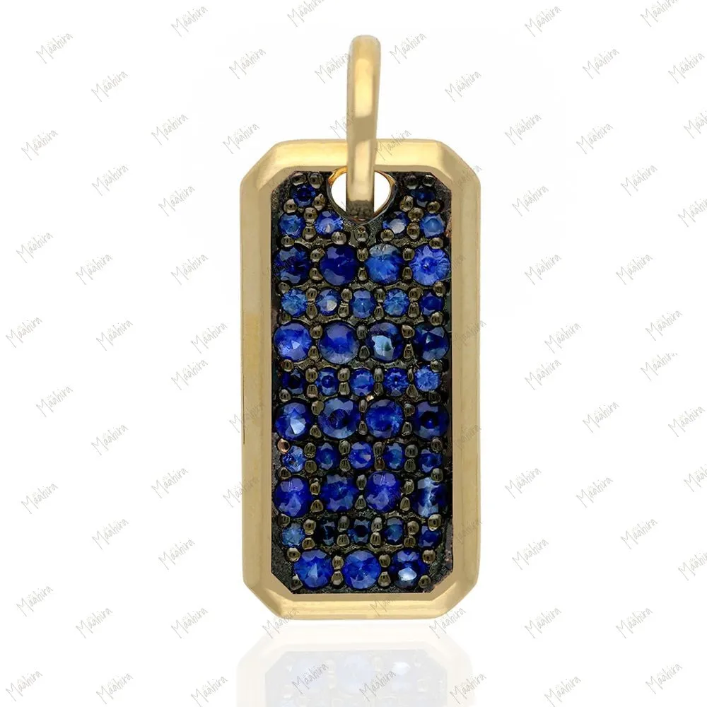 Blue Sapphire Dog Tag Pendant 9x18mm