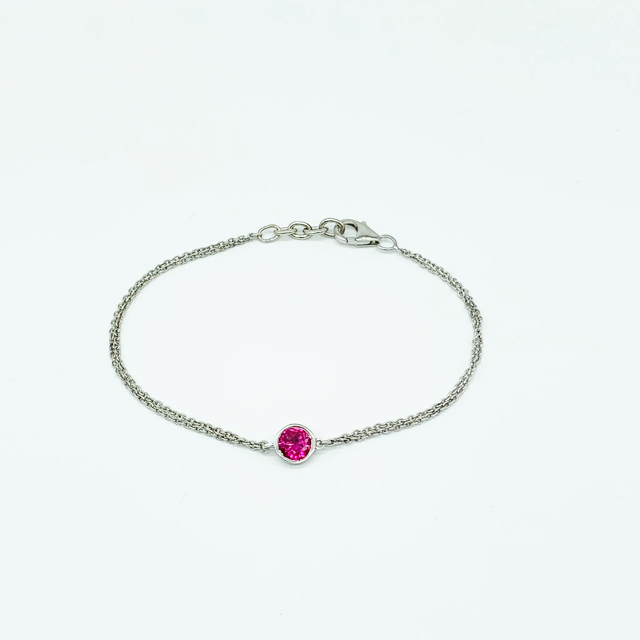 CA Christopher Augmon Silver (Rhodium white gold) and Red CZ Ruby Bracelet