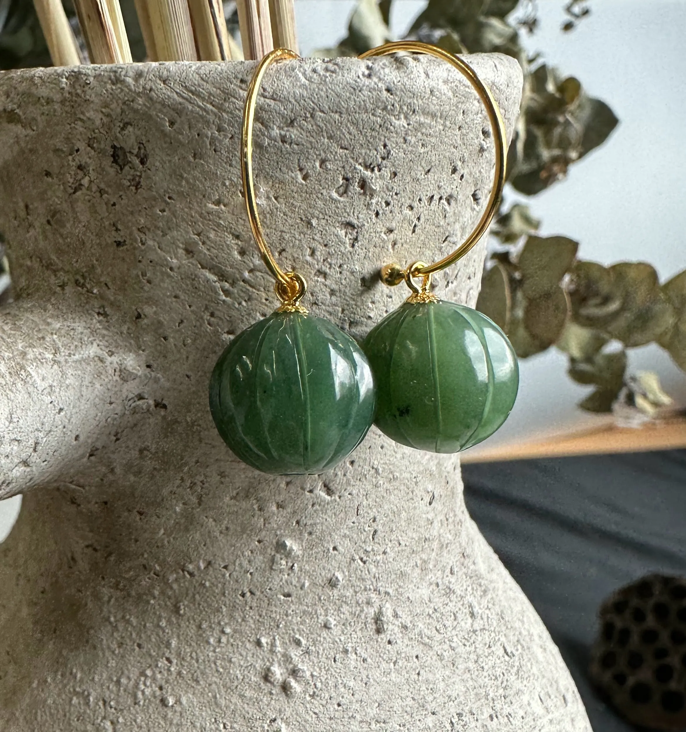 Canadian Jade Drop Bead Earrings, 13mm