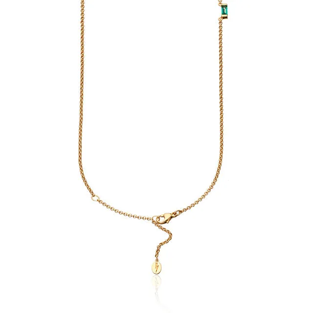 Cleopatra Green Baguette Chain Necklace - Silver - SPS-85