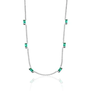 Cleopatra Green Baguette Chain Necklace - Silver - SPS-85