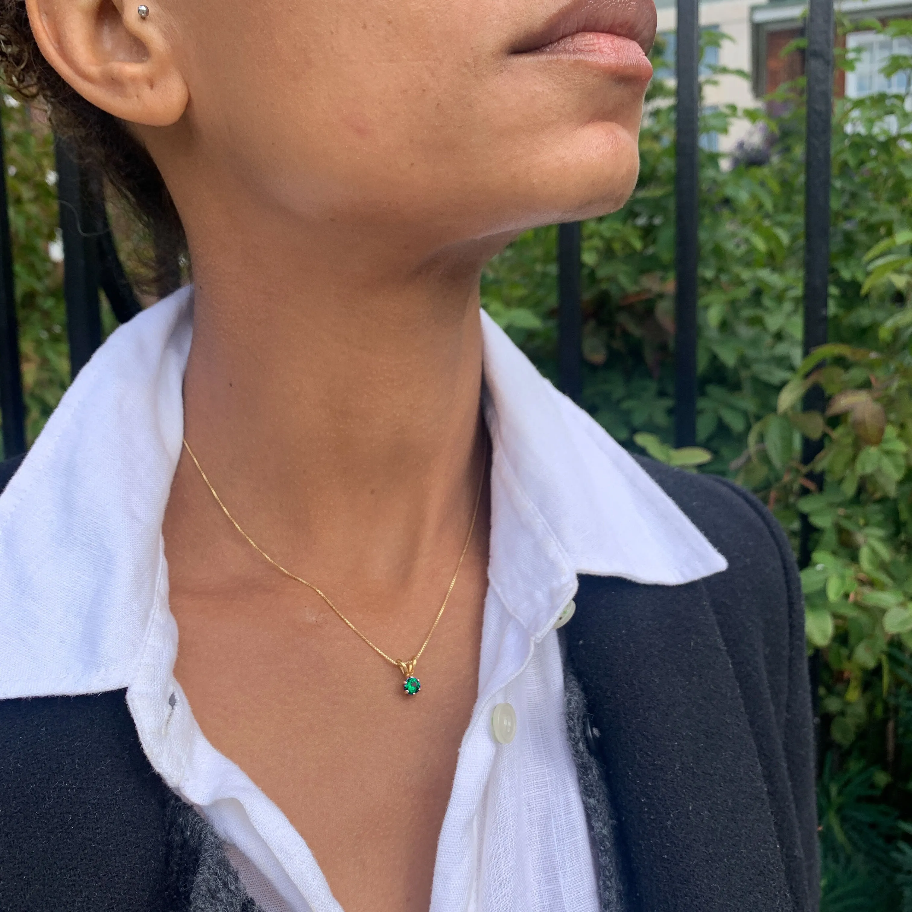 Dainty Emerald Necklace - Round Green Necklace - Gold Emerald Pendant