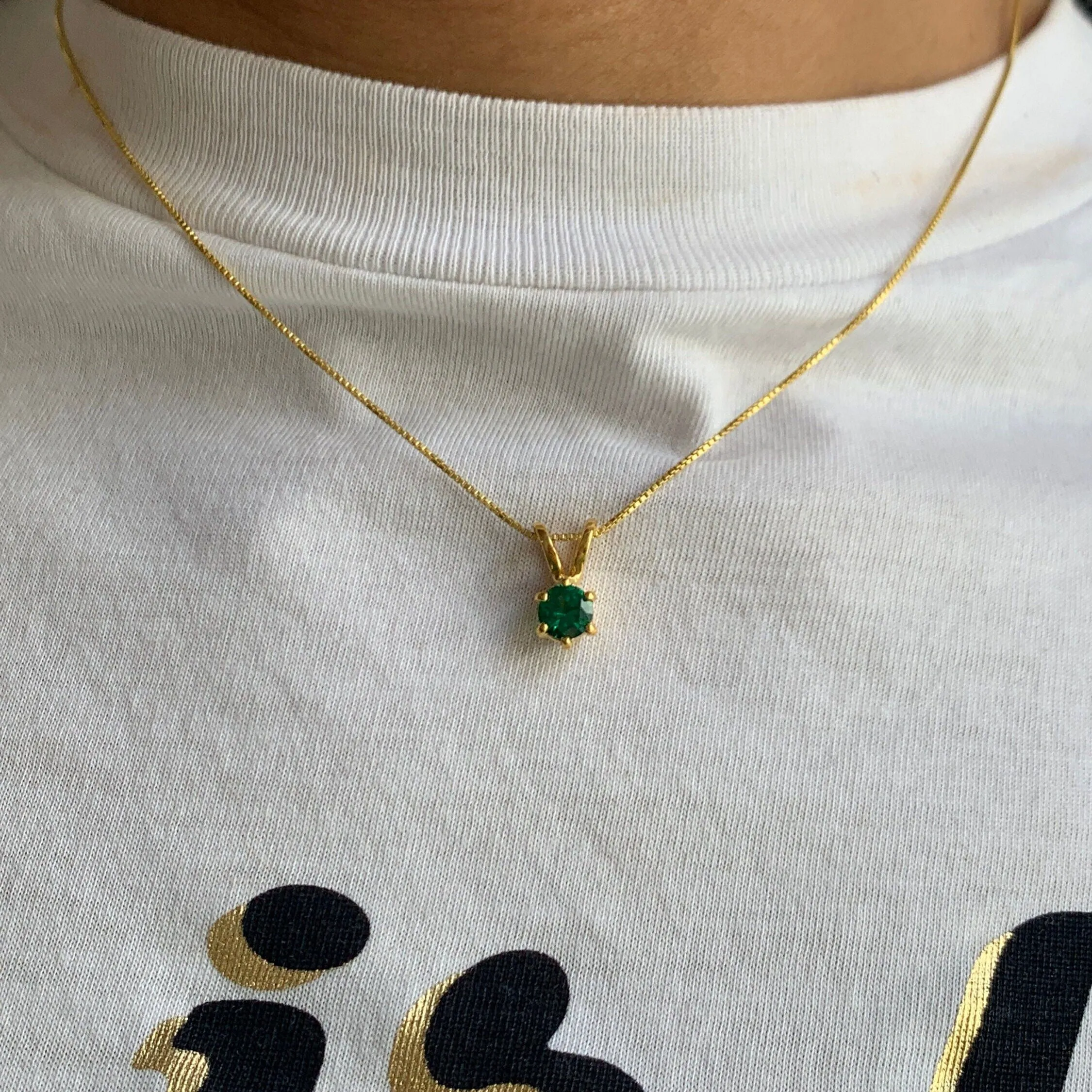 Dainty Emerald Necklace - Round Green Necklace - Gold Emerald Pendant