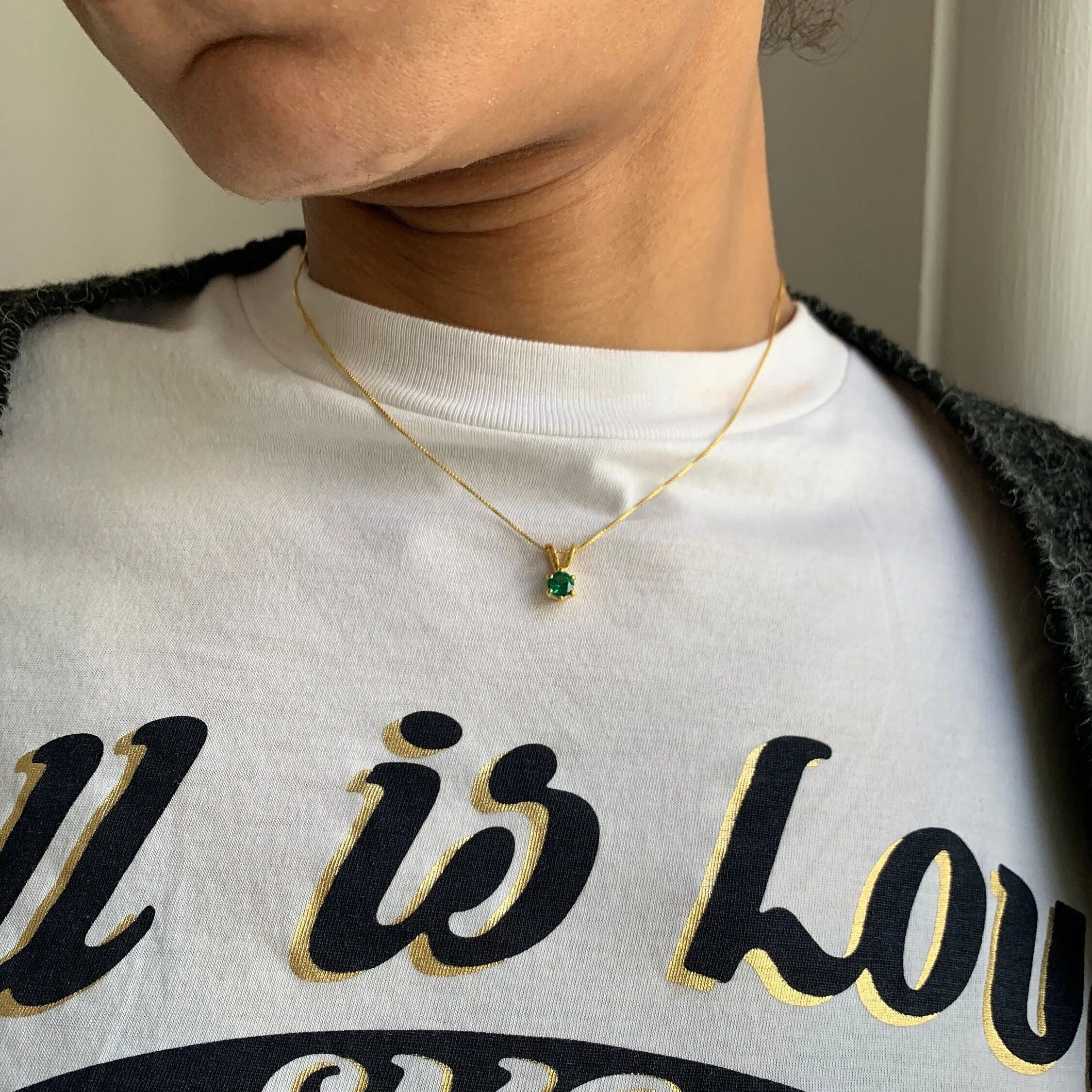Dainty Emerald Necklace - Round Green Necklace - Gold Emerald Pendant
