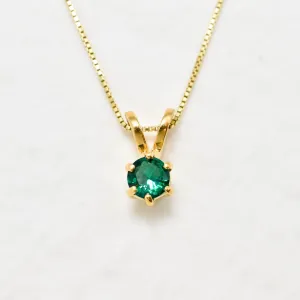 Dainty Emerald Necklace - Round Green Necklace - Gold Emerald Pendant
