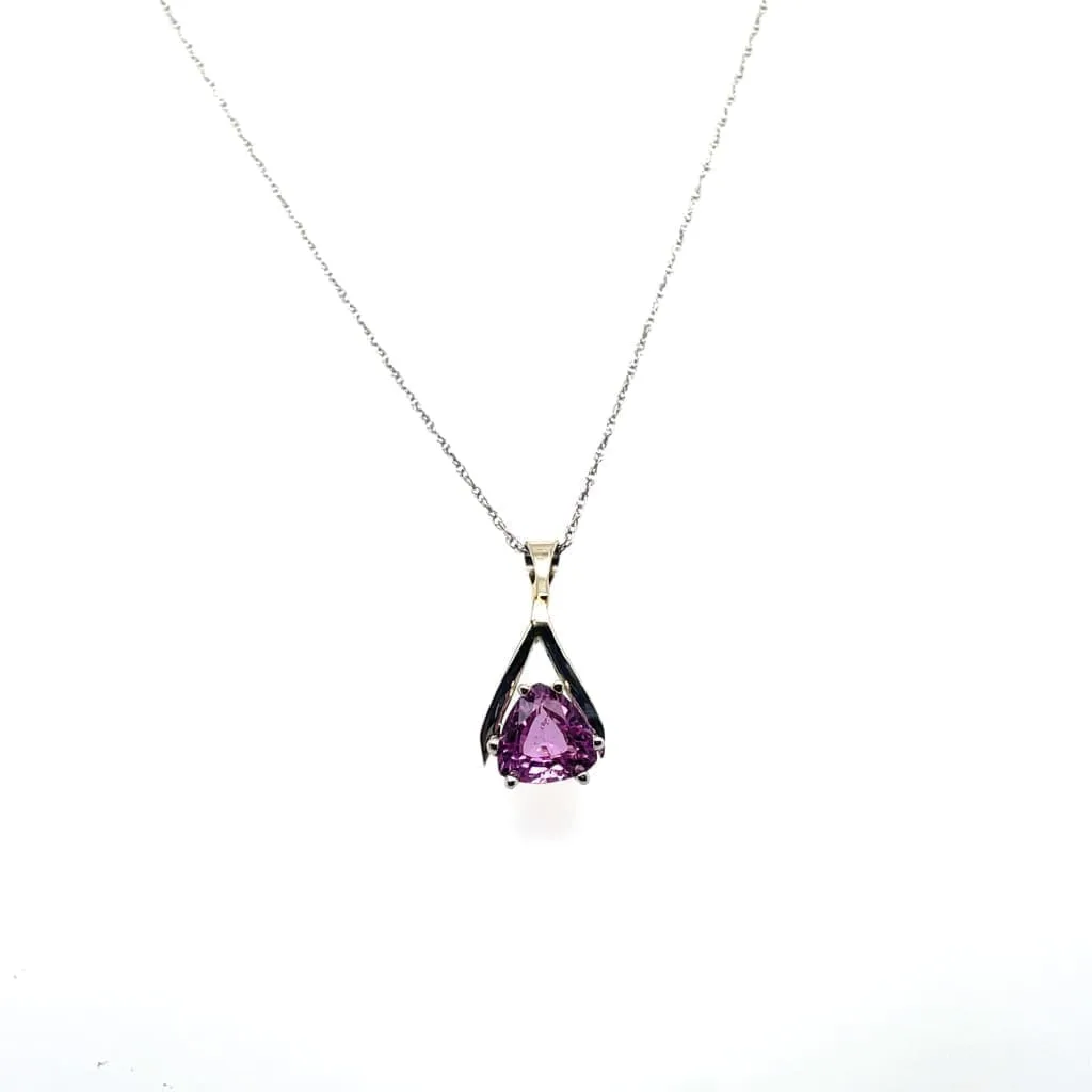 Elegant Pink Sapphire Set in 14k White Gold Pendant at Regard Jewelry in Austin, Texas