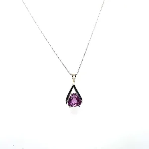 Elegant Pink Sapphire Set in 14k White Gold Pendant at Regard Jewelry in Austin, Texas