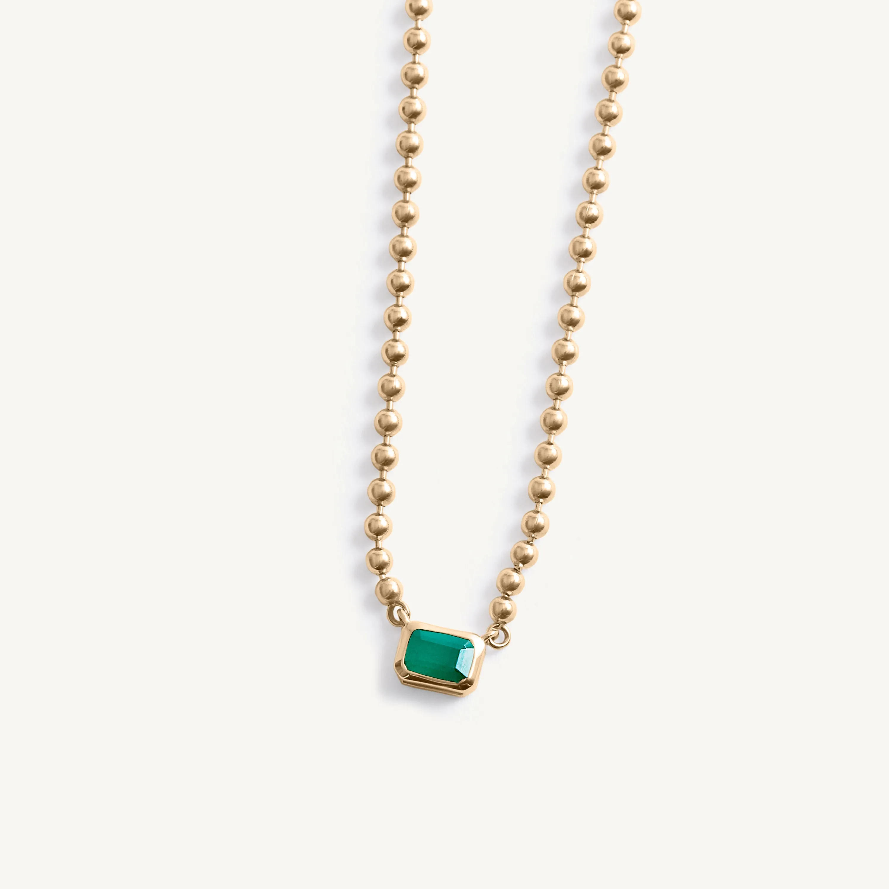 Emerald Diamond Bezel Set Bead Necklace