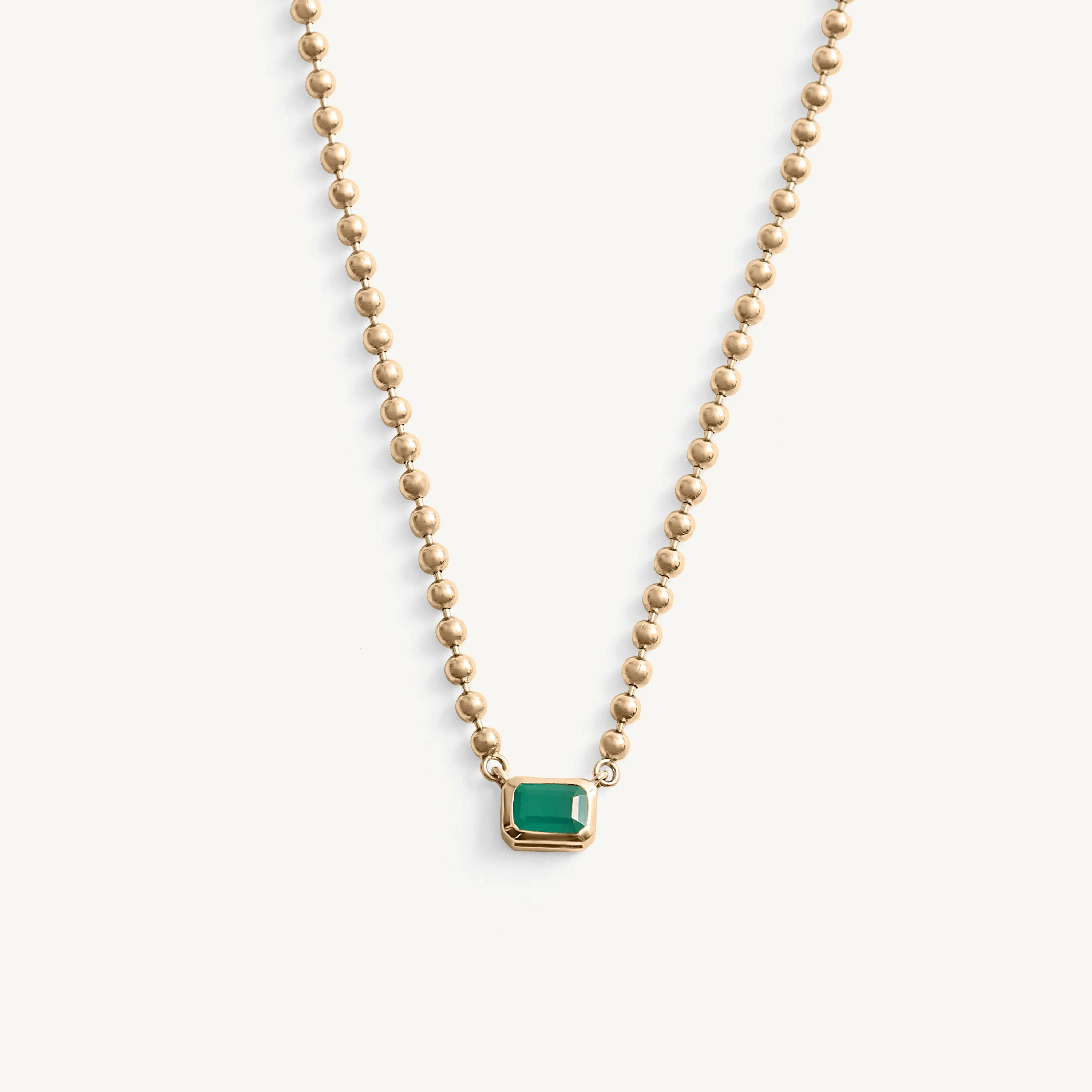 Emerald Diamond Bezel Set Bead Necklace