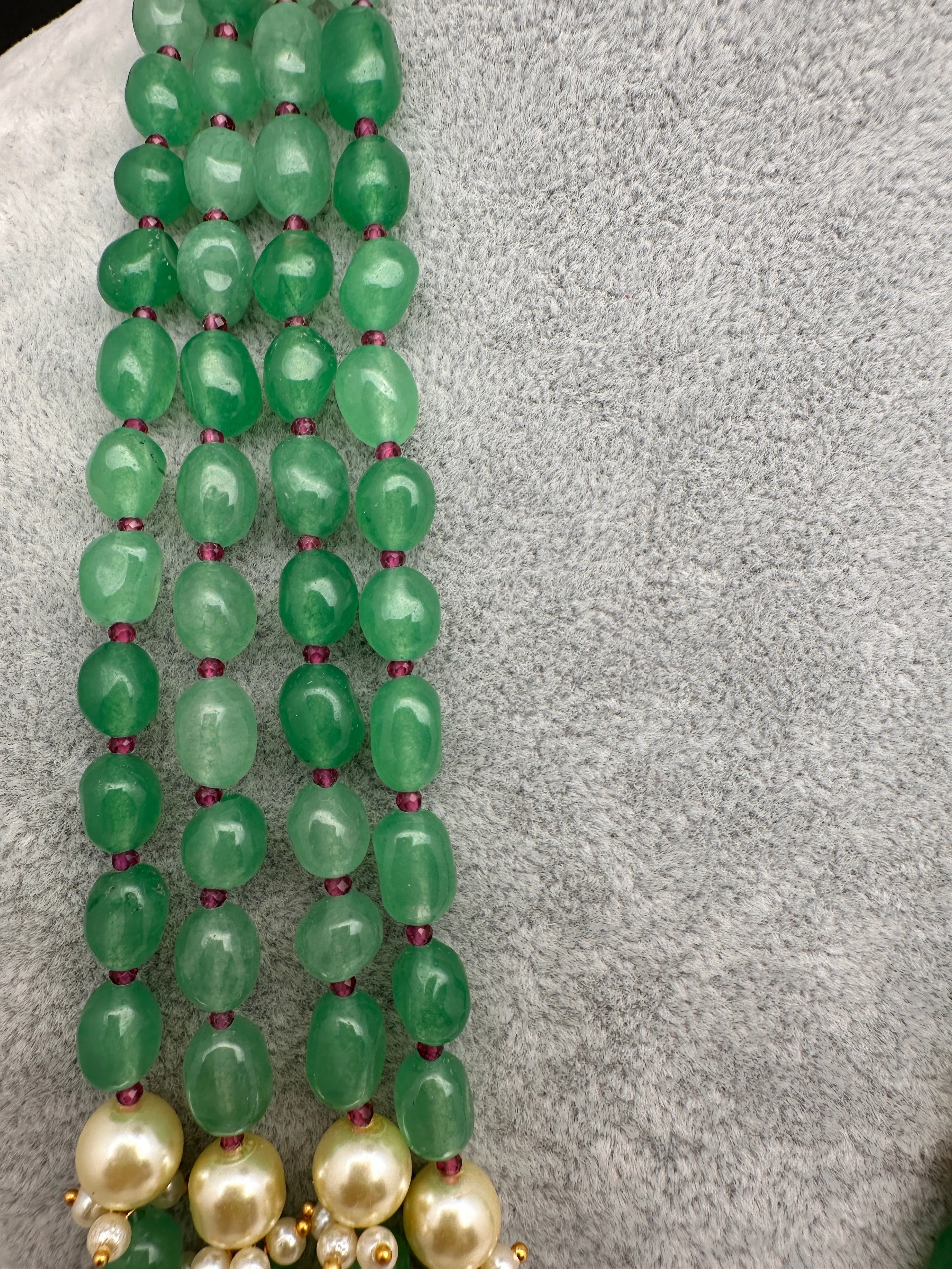Emerald Pink Beads Pearls Multi Layer Necklace
