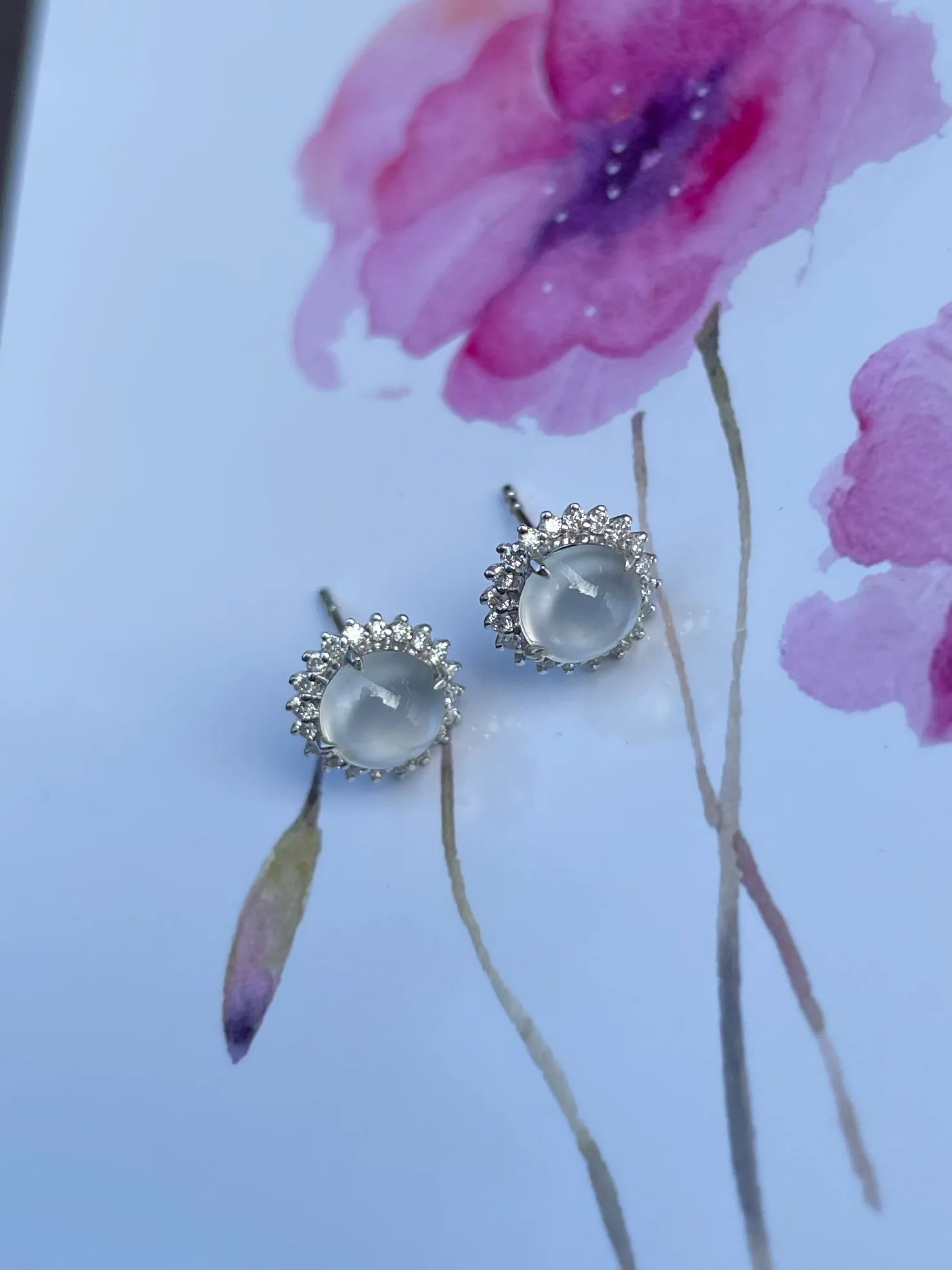 Glassy Jadeite Cabochon Earrings (NJE024)