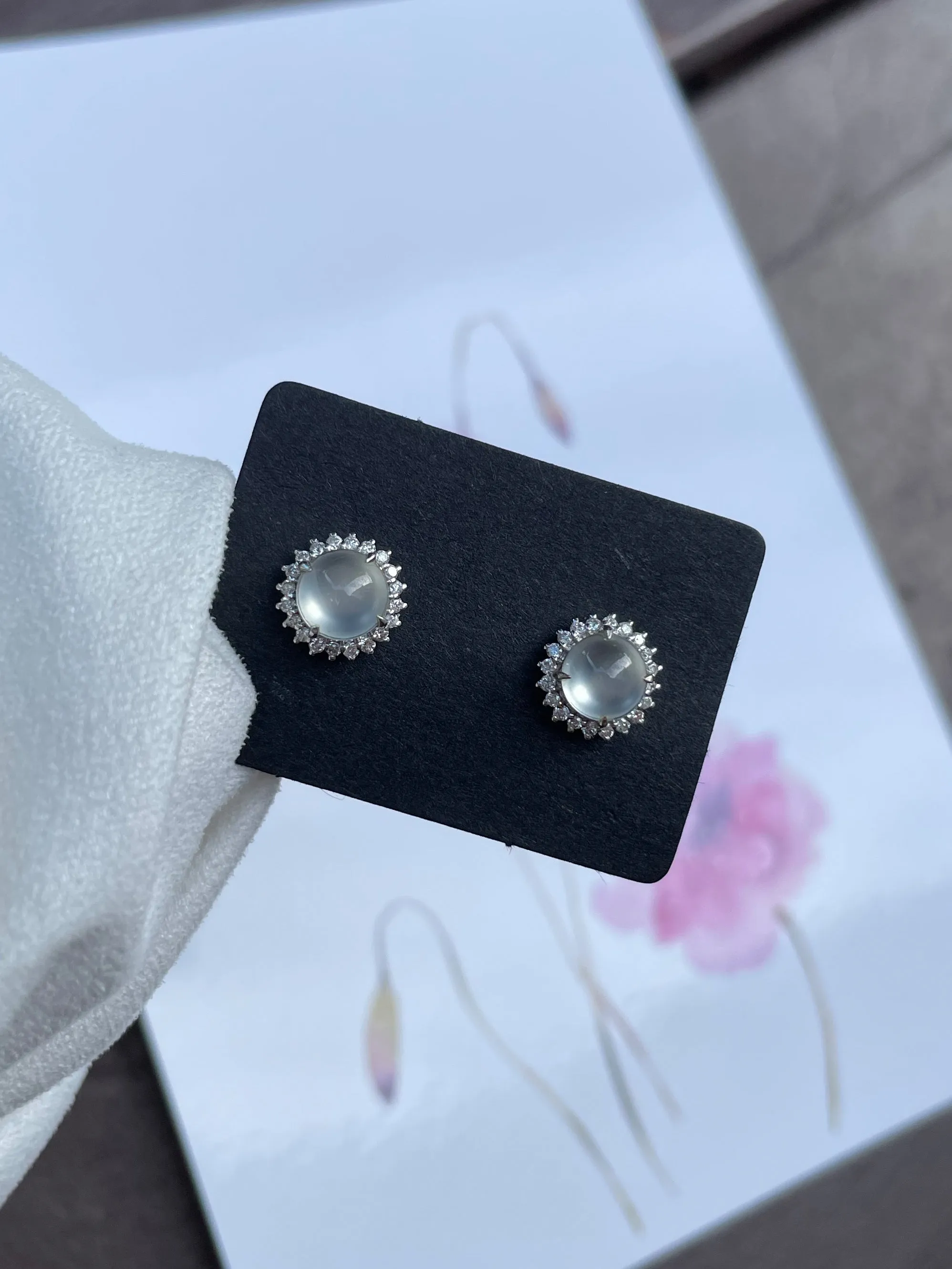 Glassy Jadeite Cabochon Earrings (NJE024)