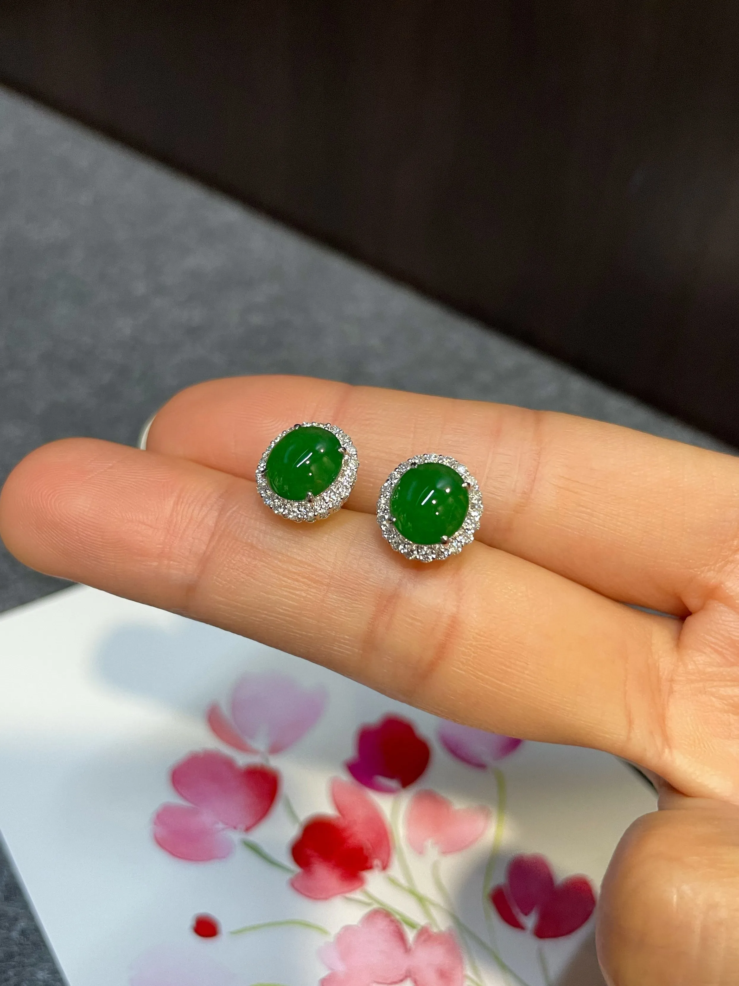 Green Jade Earrings - Cabochons (NJE091)