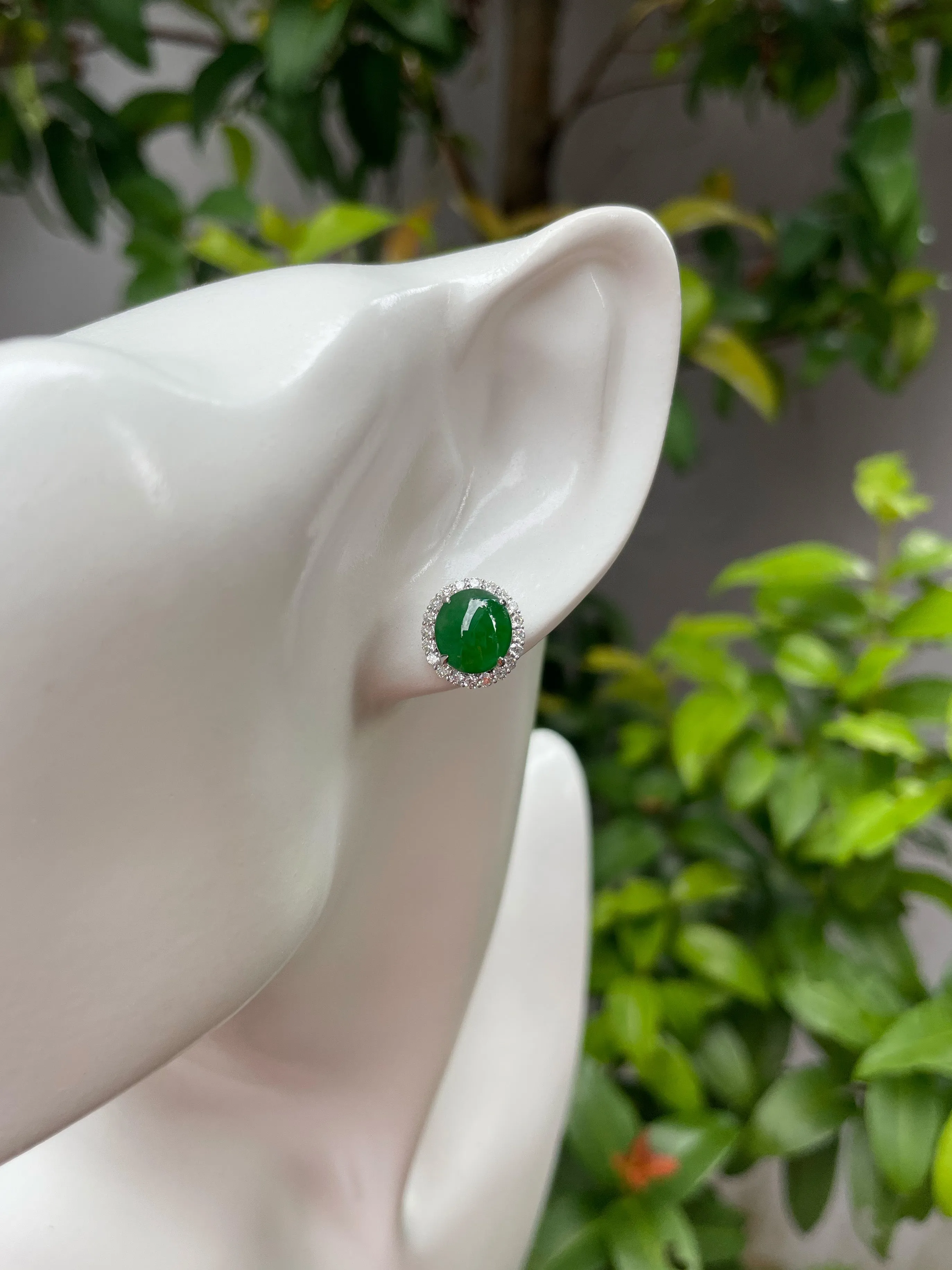 Green Jade Earrings - Cabochons (NJE091)