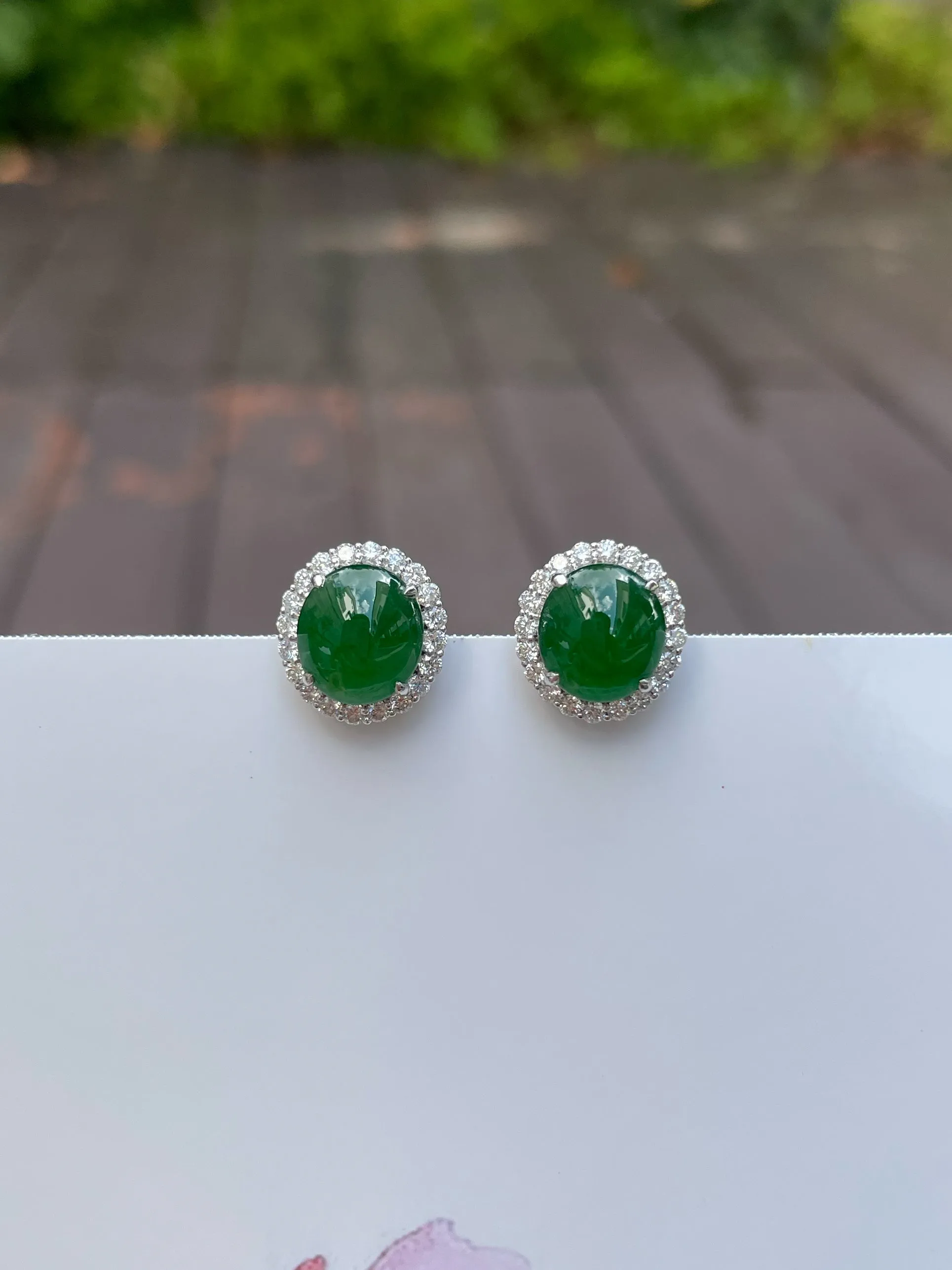 Green Jade Earrings - Cabochons (NJE091)