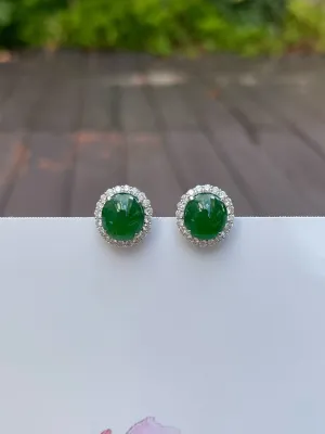 Green Jade Earrings - Cabochons (NJE091)