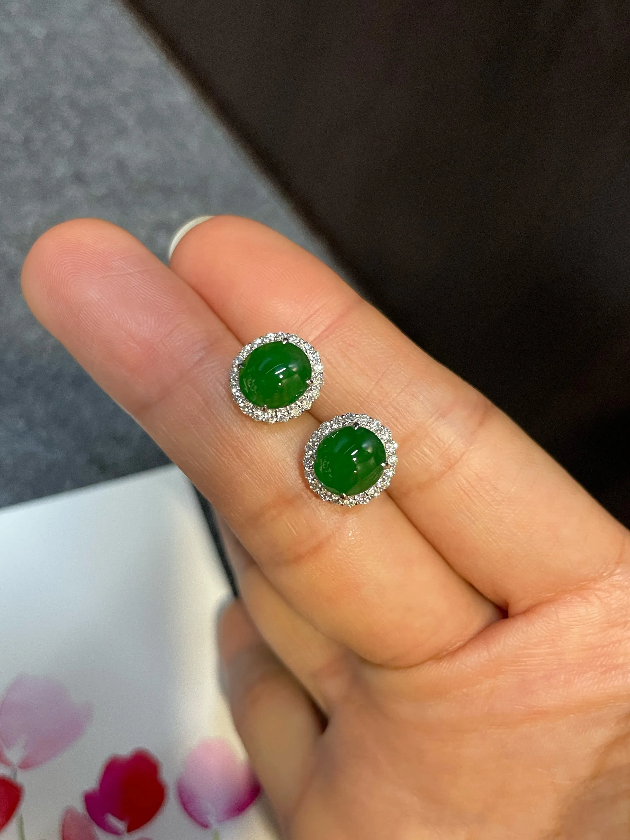 Green Jade Earrings - Cabochons (NJE091)