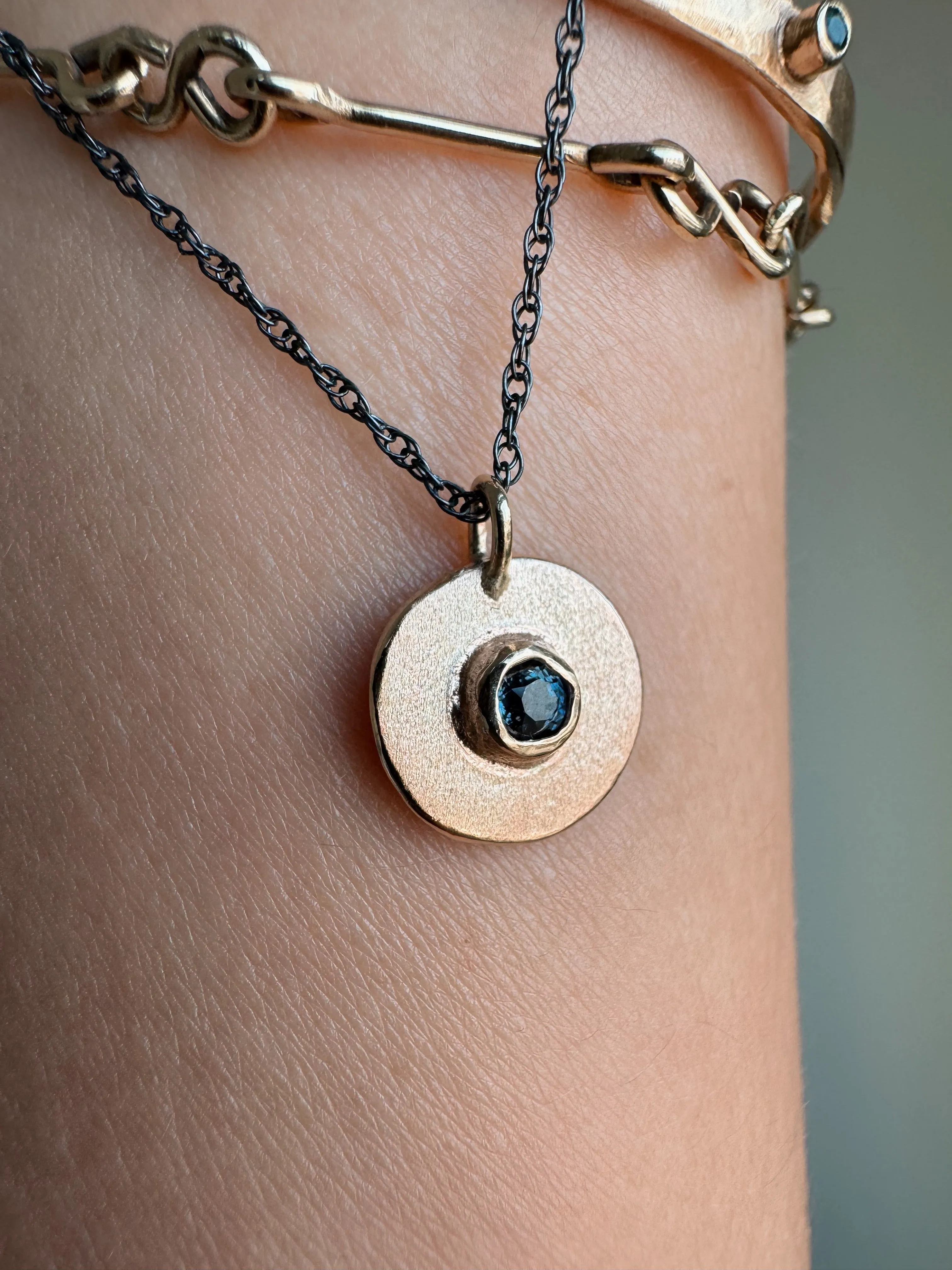 Handmade Sapphire Necklace with Oxidized Silver Chain