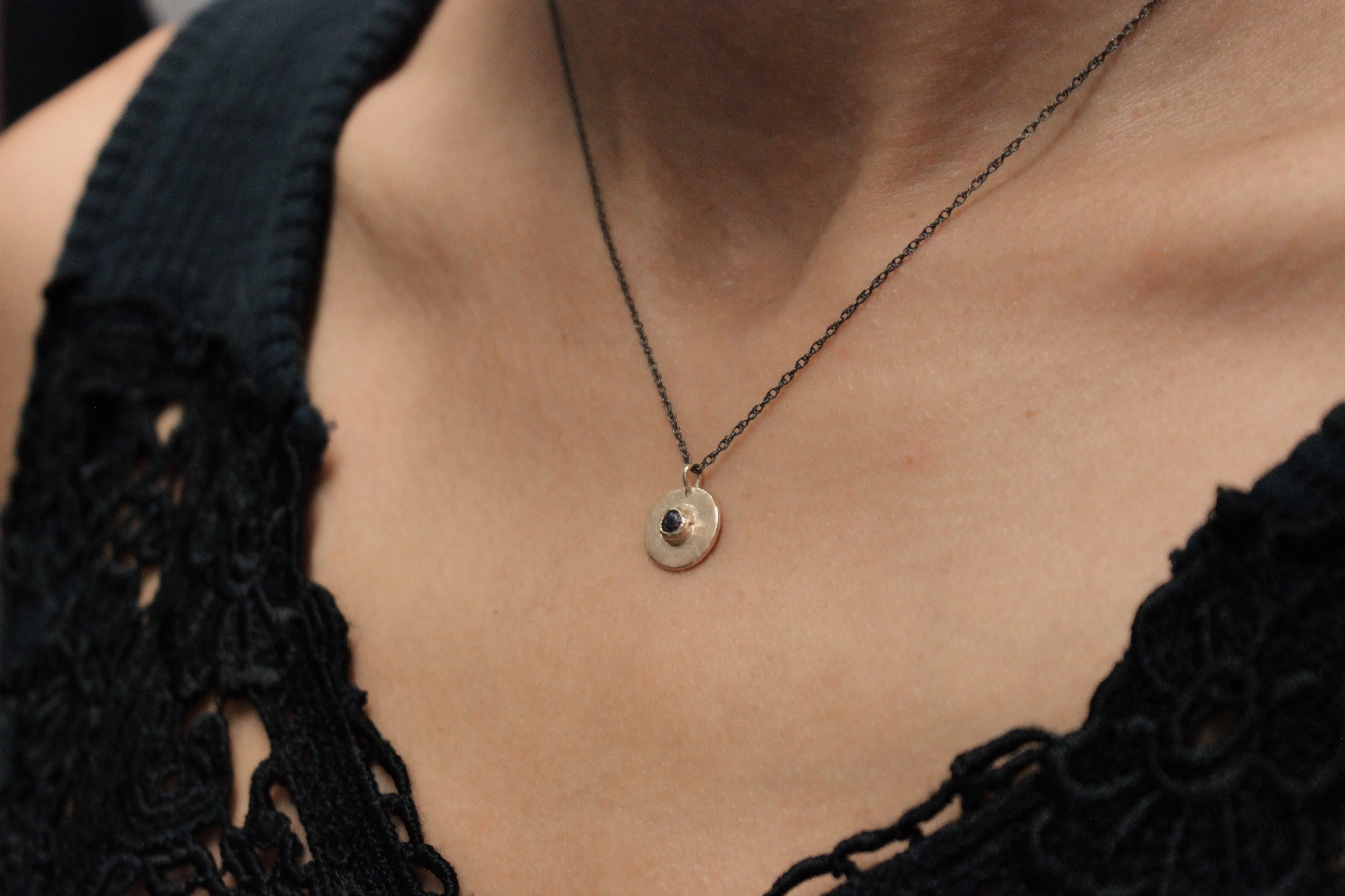 Handmade Sapphire Necklace with Oxidized Silver Chain