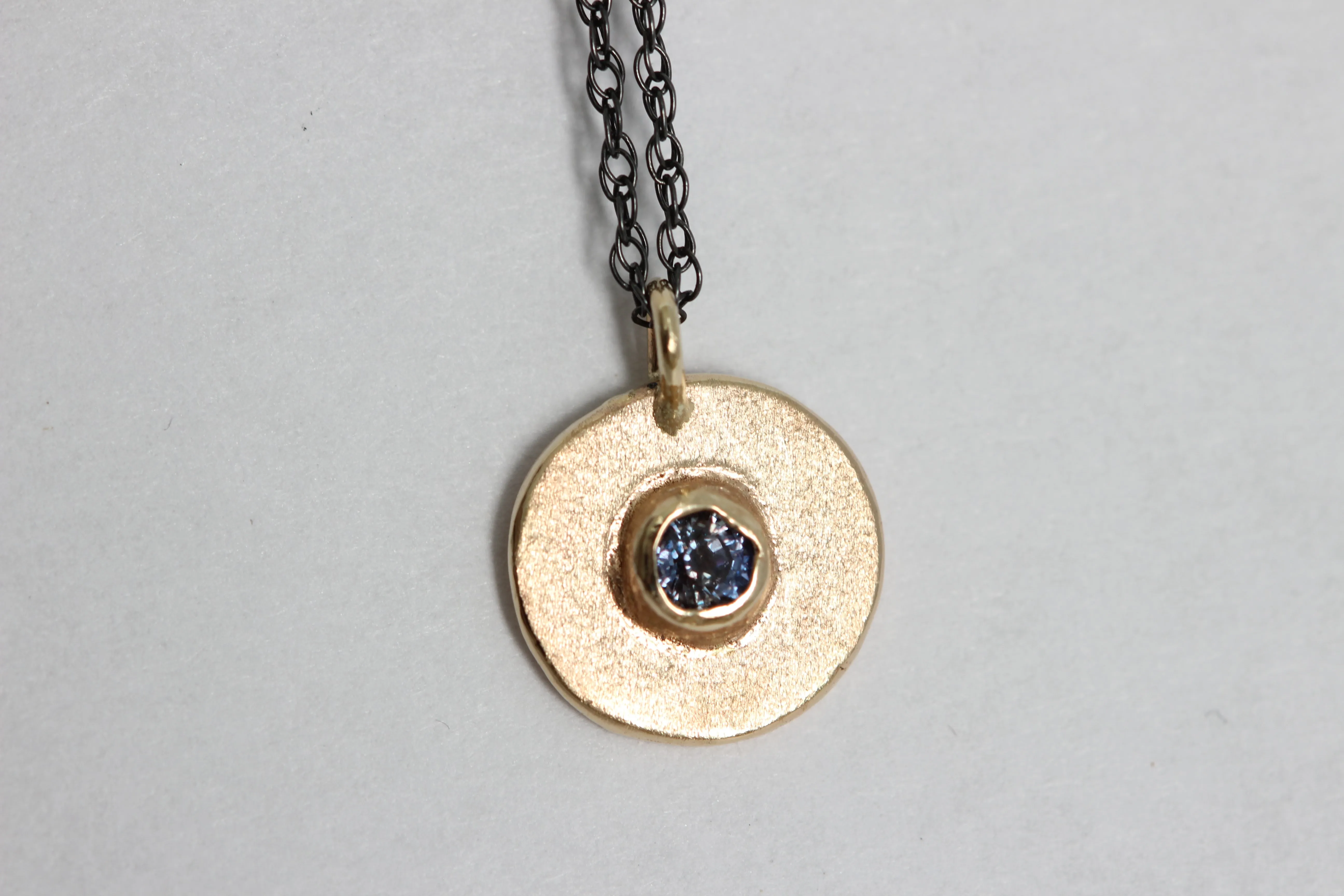 Handmade Sapphire Necklace with Oxidized Silver Chain
