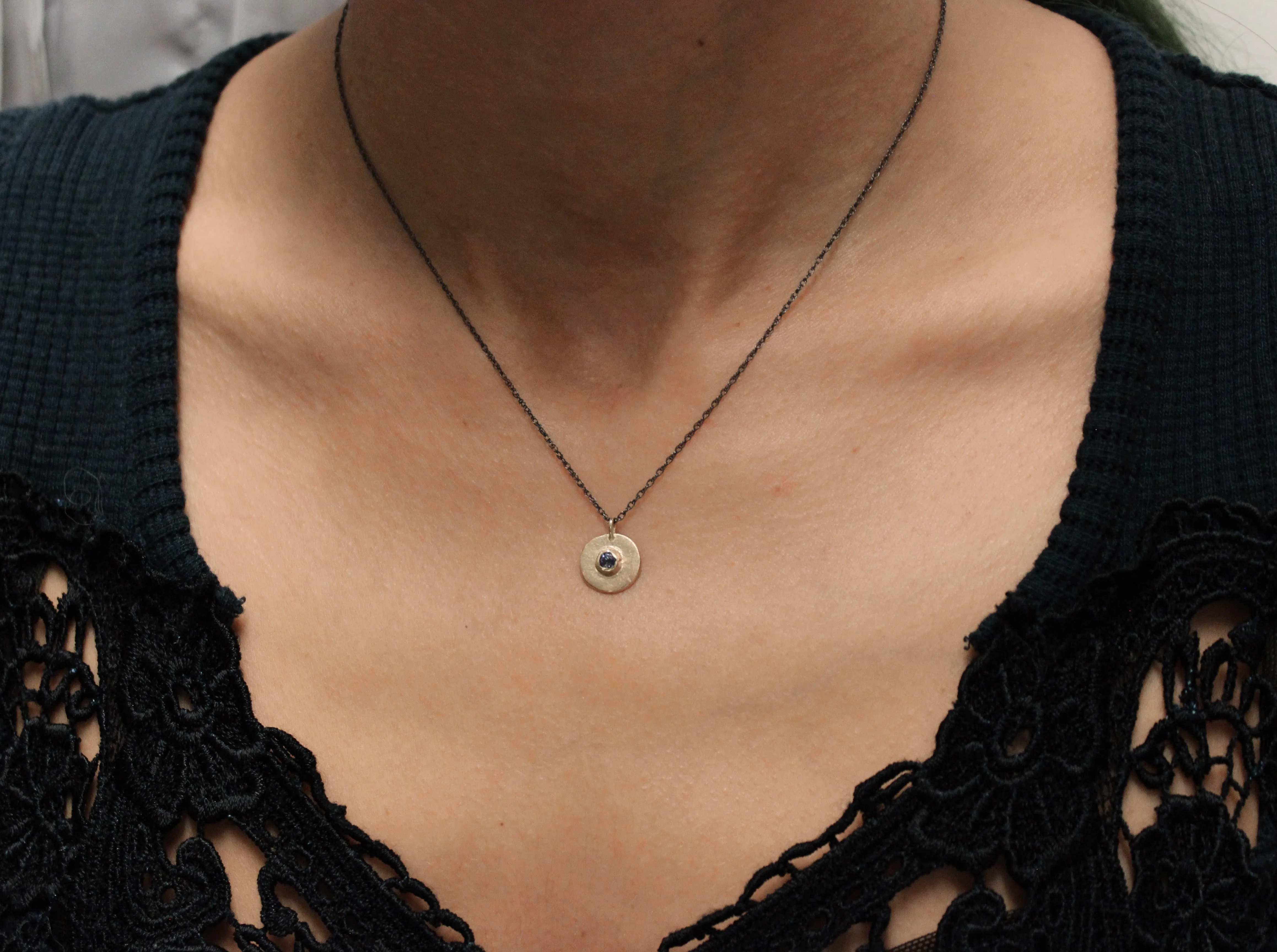 Handmade Sapphire Necklace with Oxidized Silver Chain