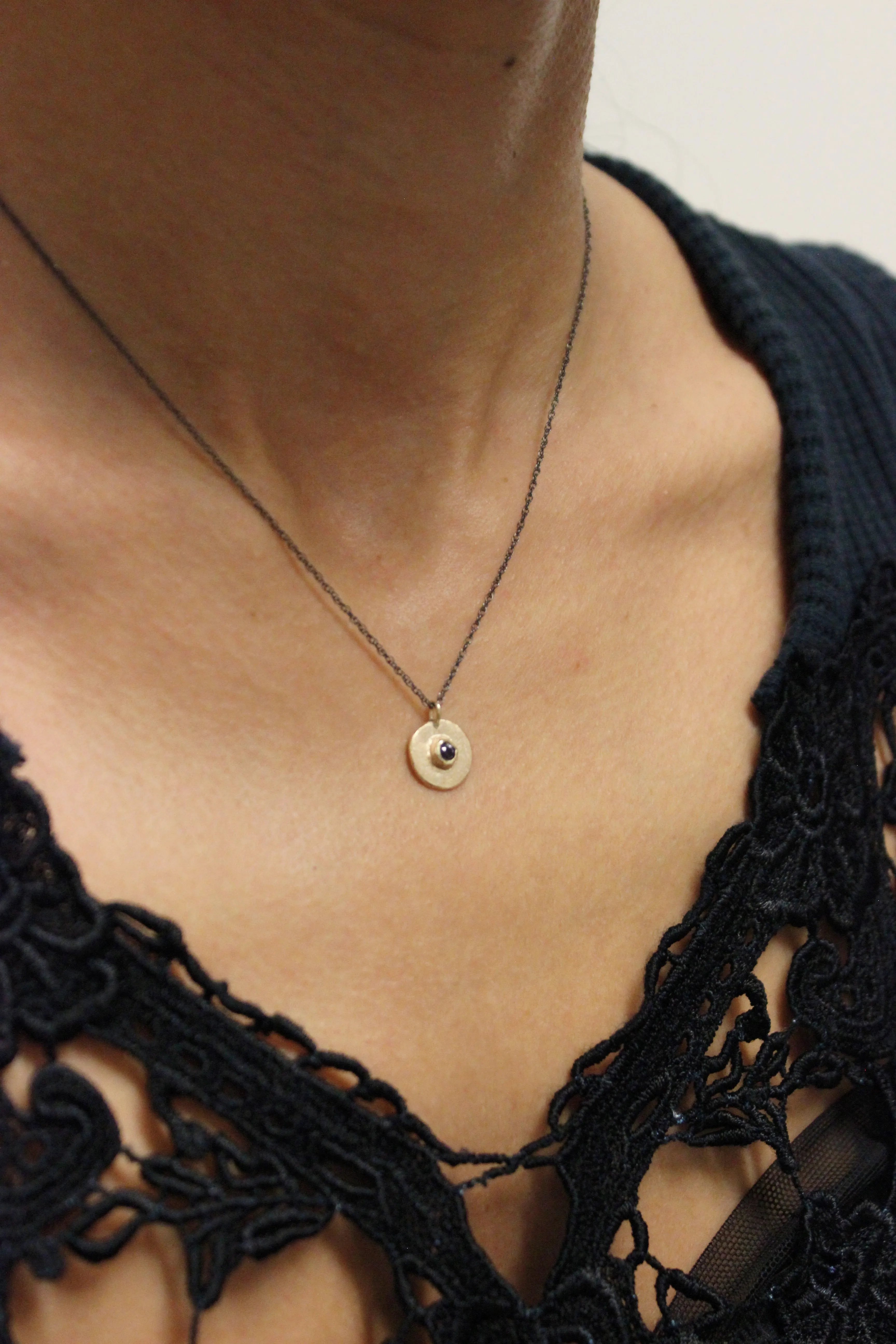 Handmade Sapphire Necklace with Oxidized Silver Chain